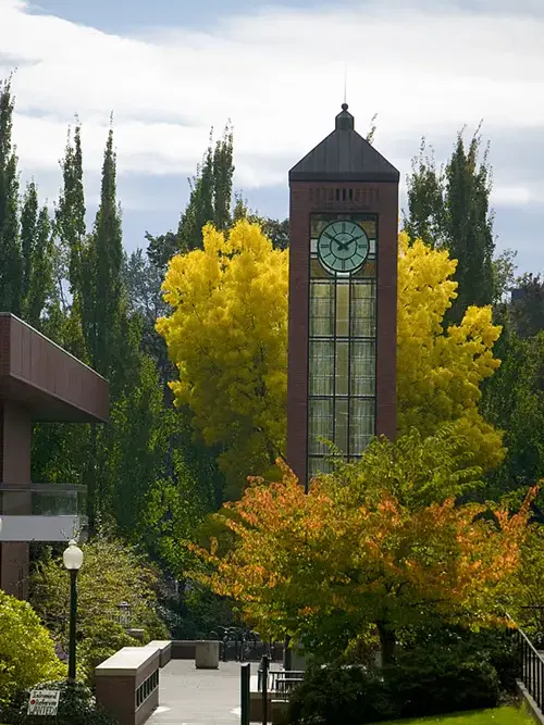 Willamette's clock tower at Hatfield Library