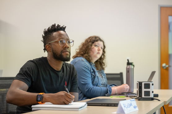 Two students in class.