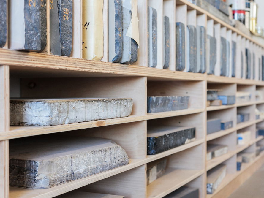 PNCA's printmaking lab and the litho stones within it.