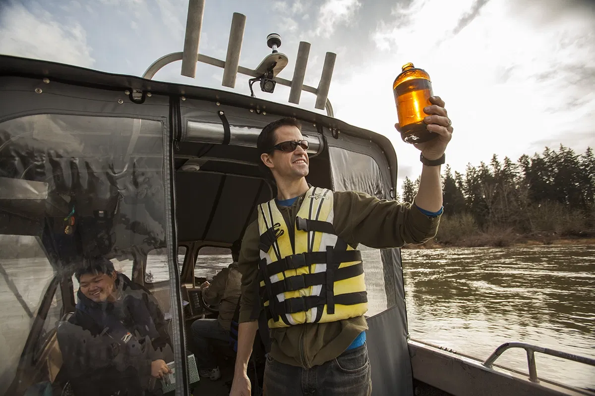 David Griffith tracking hormone pollution in a river