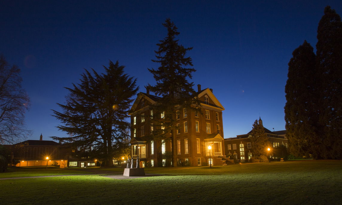 Waller Hall at night. 