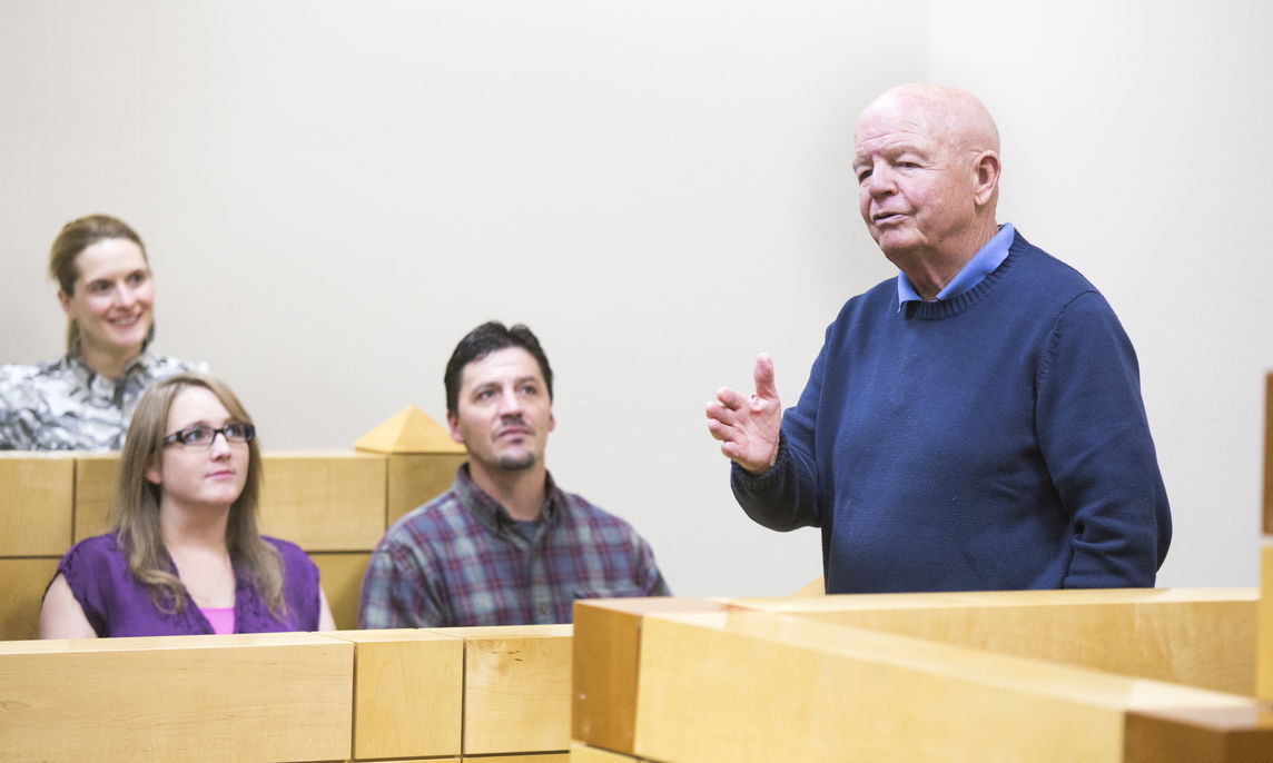 Professor teaching a trial simulation class.