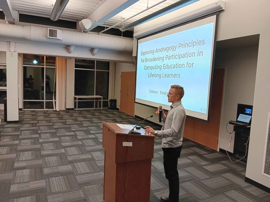 Connor Everetts presenting at the Consortium for Computing Sciences in Colleges (CCSC) 2024 Northwestern Regional Conference