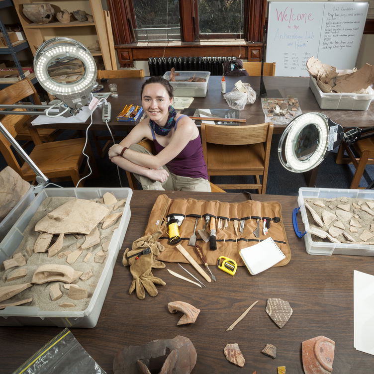 A student working in the archeology lab